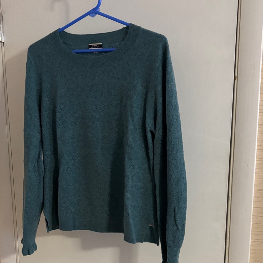 J. Crew Teal Cashmere Pointelle Sweater